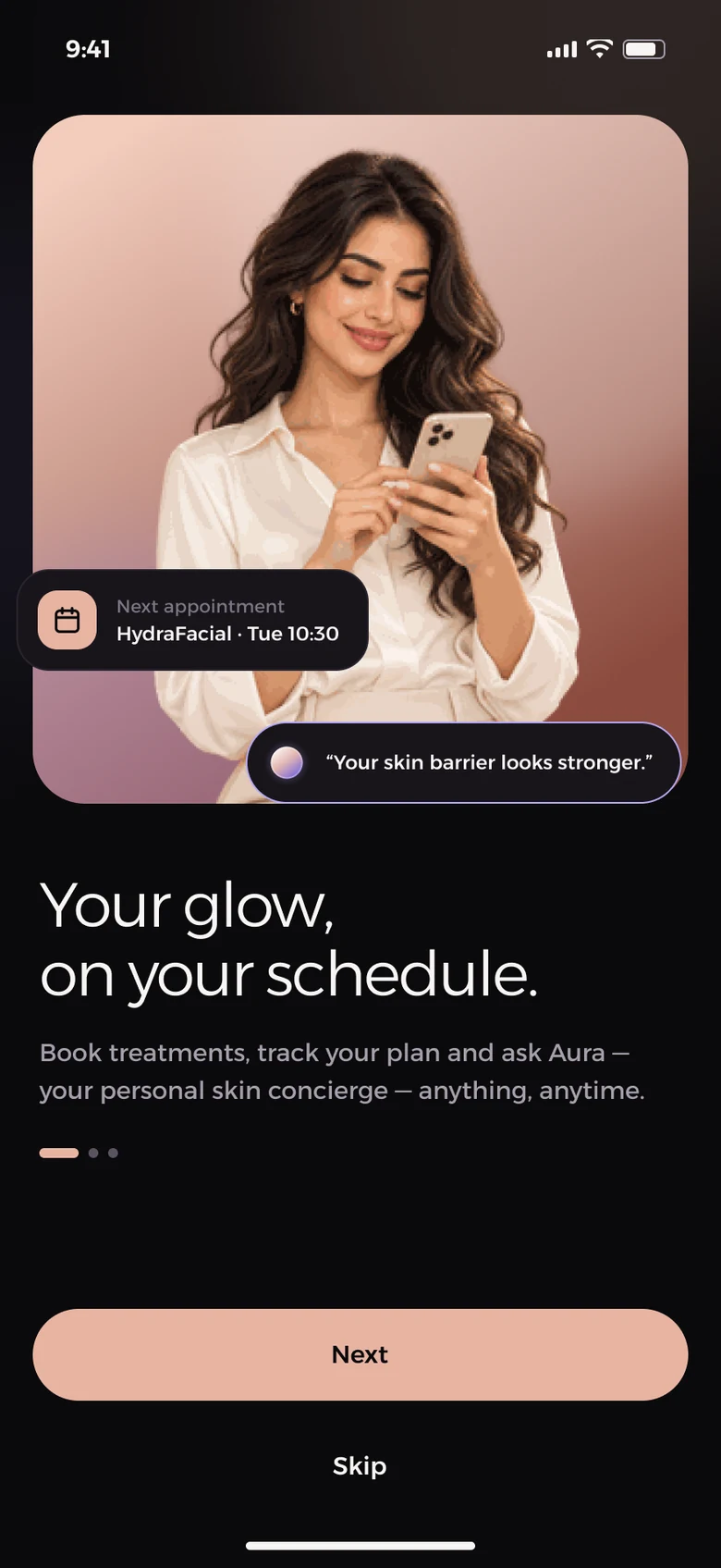 Aurelle onboarding: Your glow, on your schedule